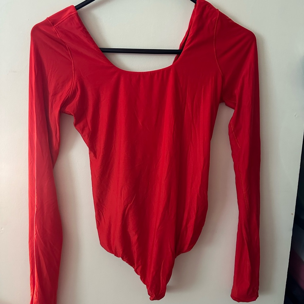 Aerie Red Fitted Long Sleeve Bodysuit